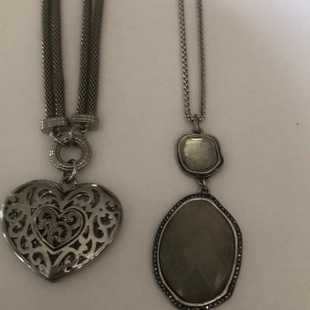 2 silver necklaces Bijoux sterner heart & quartz necklace